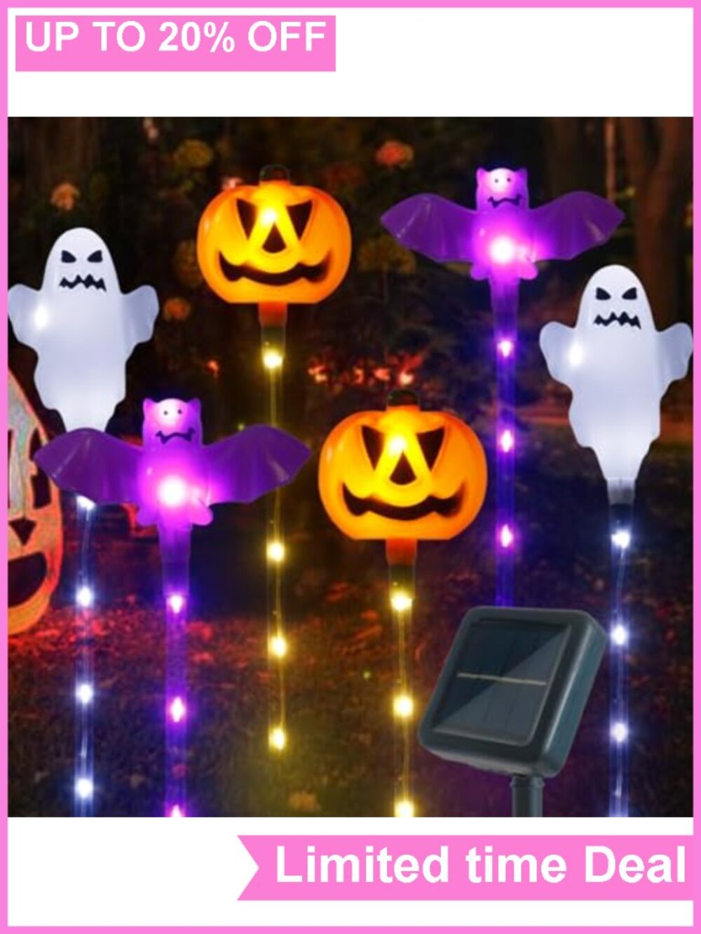 Solar Halloween Stake Lights 6-Pack 8 Modes Waterproof Pumpkin Bat Ghost Yard